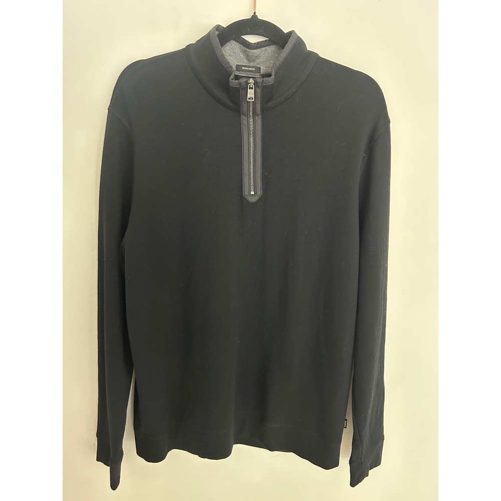 Hugo Boss Mens Quarter Zip Pullover Sweater Black Regular Fit XL Mock Neck